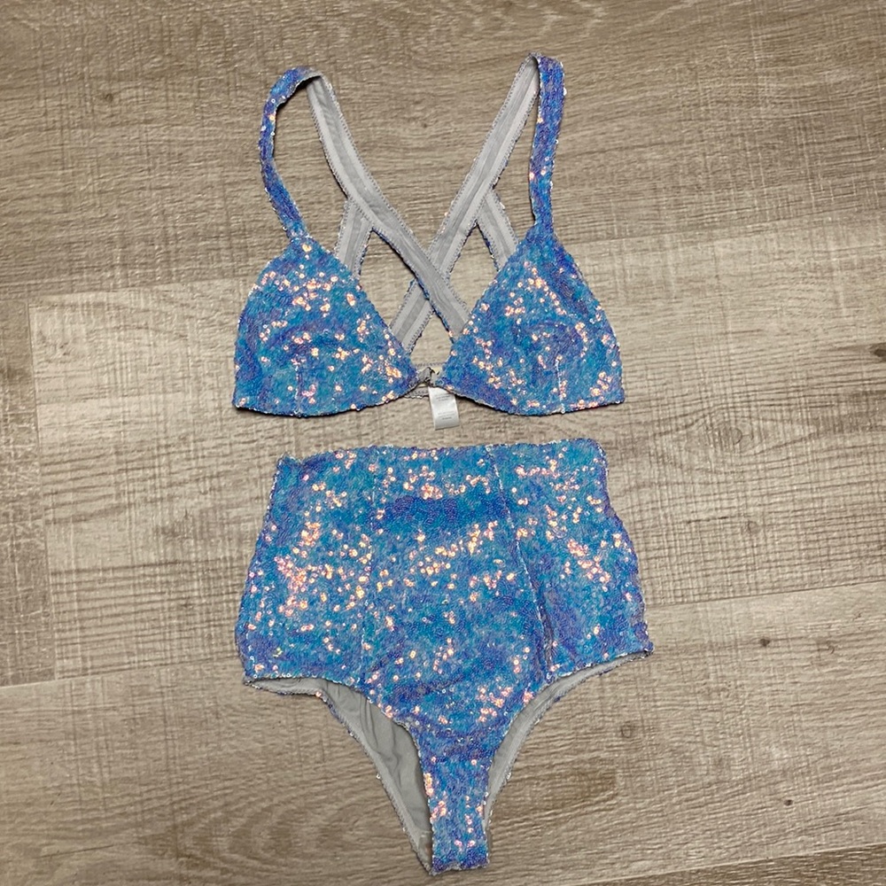 For Love and Lemons Skivvies XS sequin set new